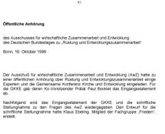 Öffentliche Anhörung des Ausschusses für wirtschaftliche Zusammenarbeit und Entwicklung des Deutschen Bundestages zu „Rüstung und Entwicklungszusammenarbeit“