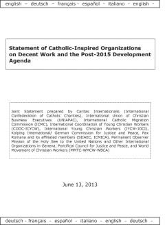 Statement of Catholic-Inspired Organizations on Decent Work